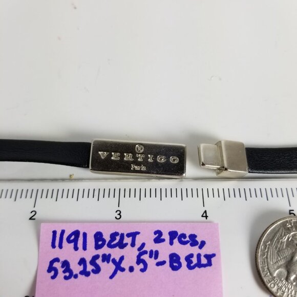 Vertigo Paris 2 pcs Accessories Set Skinny Black Vegan Leather Belt Logo Buckle - Picture 6 of 8